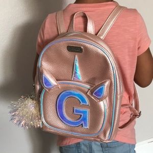 JUSTICE Girls Unicorn Puff Zipper Initial G Backpack | Pink
